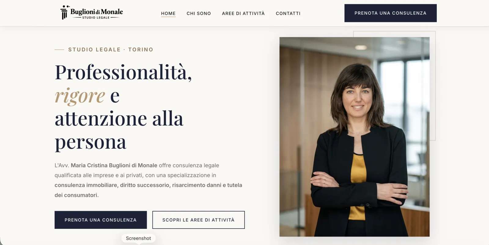 Homepage del sito Studio Legale Buglioni di Monale · Torino