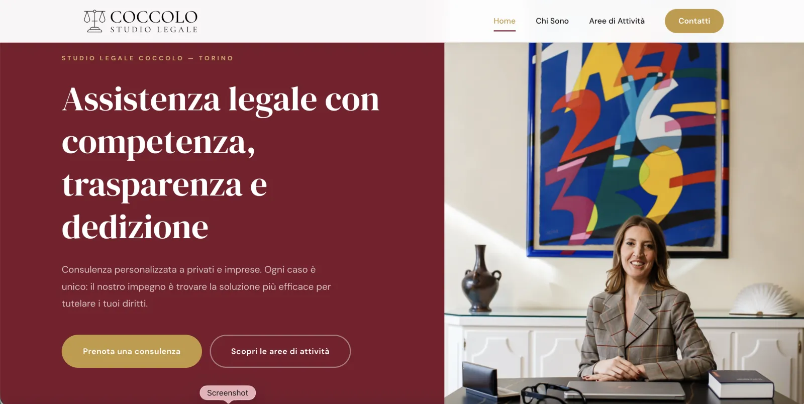 Homepage del sito Studio Legale Coccolo · Torino