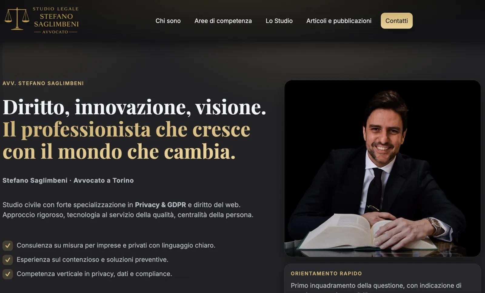 Homepage del sito Studio Legale Stefano Saglimbeni · Torino