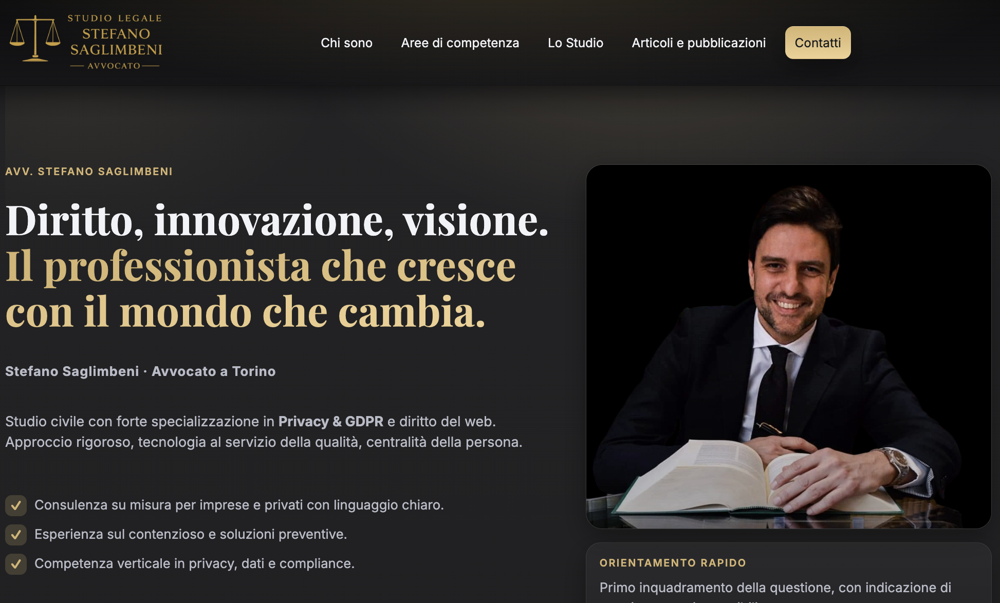 Homepage del sito Studio Legale Stefano Saglimbeni · Torino